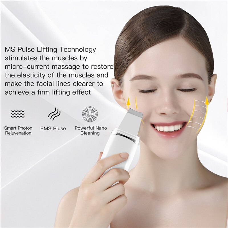 Ckeyin Ultrasone Facial Skin Scrubber Gezicht Spatel Led Photon Ems Ion Diepe Reiniging Huid Peeling Peeling Comedondrukker