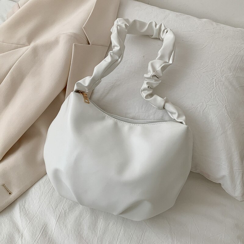 Bolsa nube plisada para mujer, bolso de hombro de cuero de PU, informal, para la axila, bolso pequeño, bolsa de la compra para mujer, bolso: white