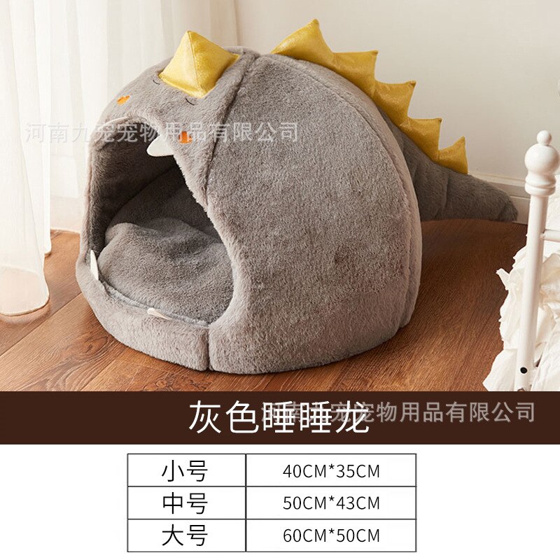 Dinosaur Shape Dog Bed Washable Removable Pet Supplies House Kennel Keeps All Seasons Warm Small Dog Teddy Universal Cat Bed: Light Gray / L