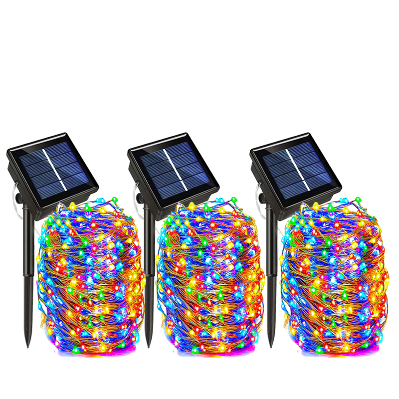 Guirnalda de luces LED solares para exteriores, guirnalda de decoración de jardín impermeable, 8 modos, alambre de cobre, luz para Calle, Patio, navidad: Morado / 0,5 W