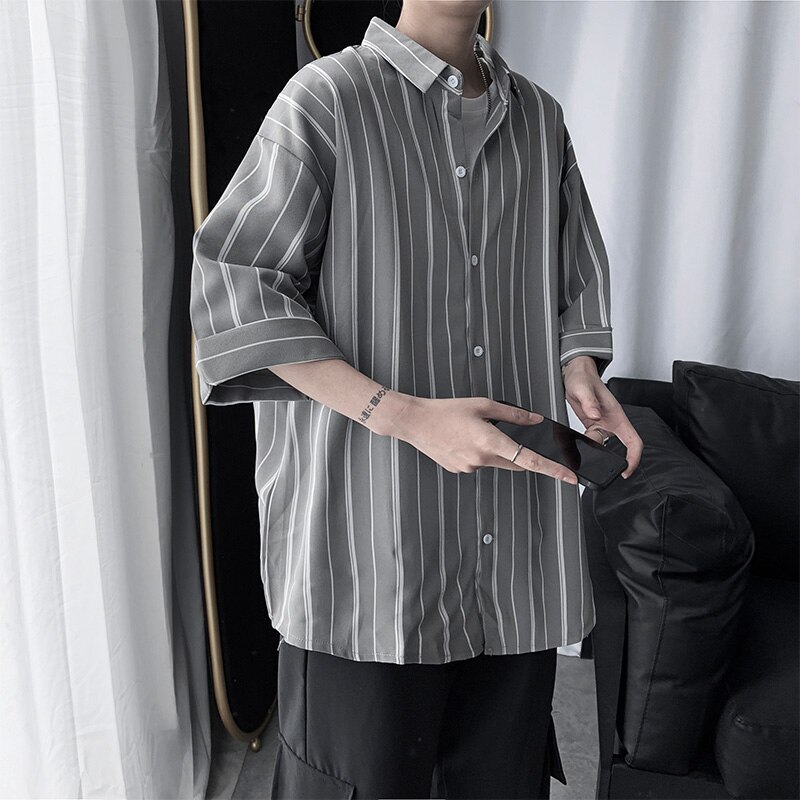 Rento paita miesten raitapainatus kesäpaidat katuvaatteet plus koon hip hop -tyylinen miesten pusero havaijilainen chemise homme
