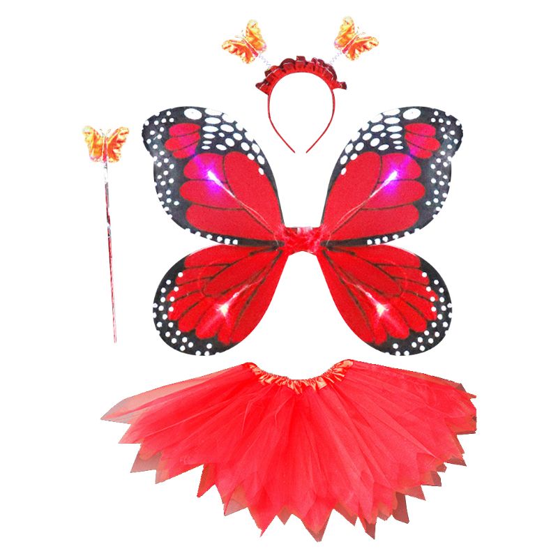 Voksne børn 4 stk fe kostume sæt led simulation sommerfugle vinger spids tutu nederdel pandebånd tryllestav prinsesse piger fest dress up