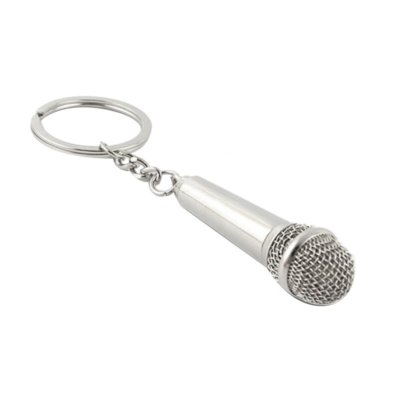 Schlüsselanhänger Mikrofon - 3er Set - Musik Noten Design - Silber Metall Schlüsselring