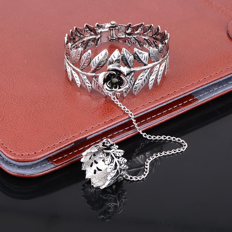 Zilver Kleur Armband Ring Hollow Out Bladeren Vinger Ring Bangle Slave Ketting Voor Mannen Vrouwen Sieraden