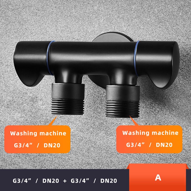 1pc Black Brass Wall Mounted Washing Machine Faucet One into two out Bibcock Double handle double head taps: A