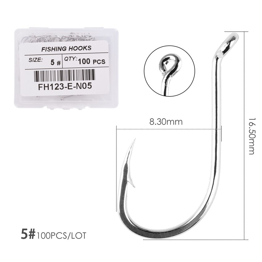 100pcs/ Box Octopus Fishing Hooks High Carbon Chmical Sharpen Barbed Circle Hook Tackle Set 5C Point Hardness Supplier Fishhooks: Size 5