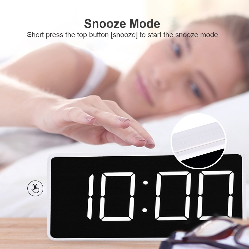 LED Mirror Alarm Clock Sound-Activated Clock Rechargeable Bedside Music Clock Dual Alarms with Snooze function