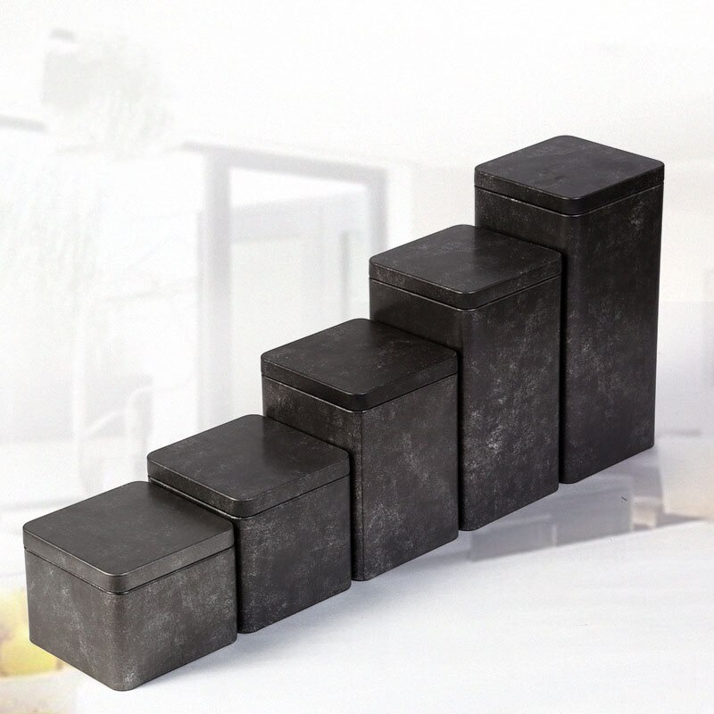 Retro Square Frosted Metal Box Tea Can Food Tinplate Storage Tin Can Box Coin Bank Piggy Bank Sugar Box Cookie Food Jar