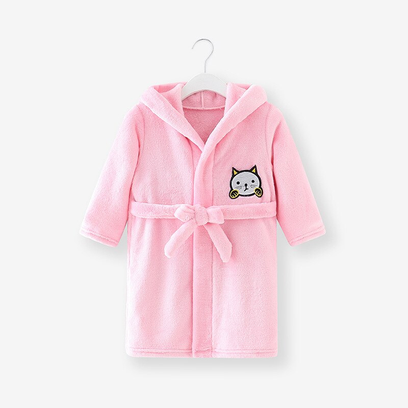 Albornoz de manga larga con capucha para niños y niñas, ropa de casa cómoda de franela Coral, albornoz de dibujos animados para Otoño e Invierno: B / 90