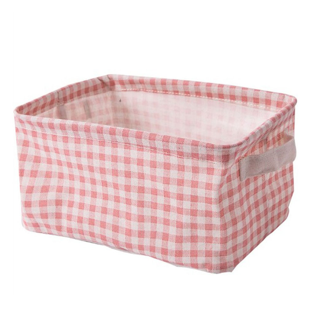 Desktop Girly Small Objects Cute Pink Plaid Fabric Storage Basket Cosmetics Sundries Storage Basket Snack Box
