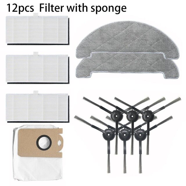 12/15 pièces Kit de lingette filtrante pour proscénic M7 Pro Robot aspirateur maison fournitures de jardin serpillière chiffons filtres sacs à poussière remplacement: A 12pcs