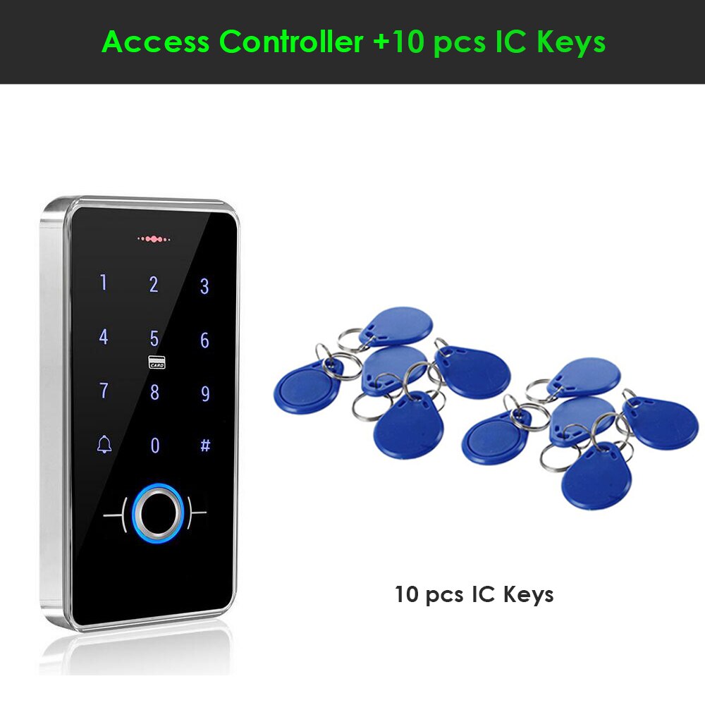 IP68 Waterdicht Vingerafdruk Standalone Toegangscontrole 13.56Mhz Proximity Kaart Backlight Touch Panel Toetsenbord Toegang Controler: AC and 10pcs IC keys