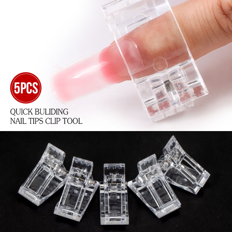 BUKAKI 5 pièces Pinces À Ongles pour Poly Gel Rapide Bâtiment 12 pièces Ongles Formes Poly Gel Kit Ongles Extension D'art Manucure Outils Ensemble