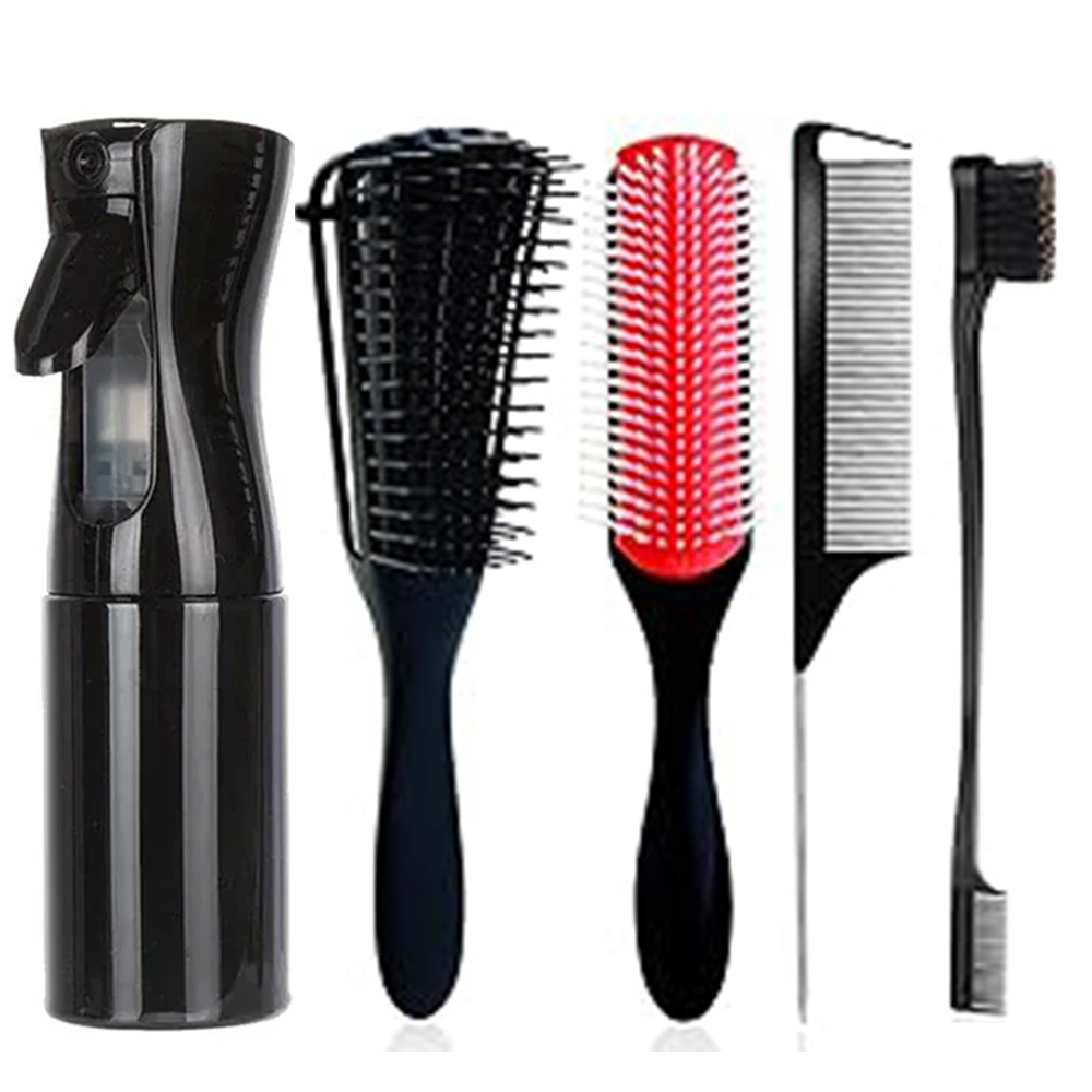 Cepillo desenredante para pelo rizado, cepillos de masaje, fácil de limpiar, herramientas de peinado para el cuidado del cabello, 5 unidades por juego: Negro