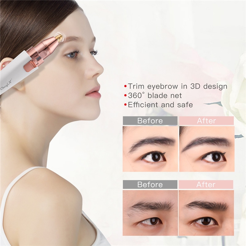 CkeyiN-recortador de cejas eléctrico 2 en 1, máquina de afeitar para mujer, afeitadora Facial indolora recargable con luz LED