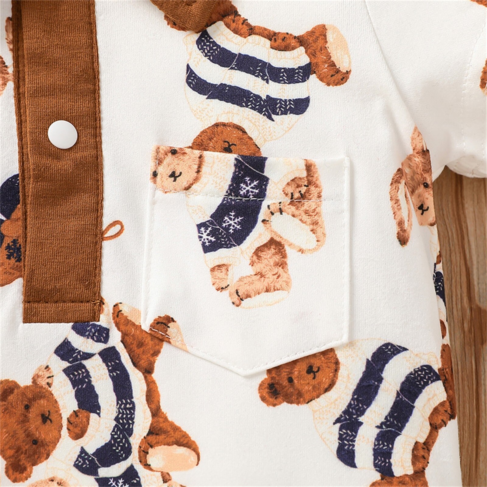 Baby Baby Meisjes Jongens Unisex Toevallige Romper, Korte Mouwen Cartoon Beer Gedrukt Revers Patchwork Jumpsuits
