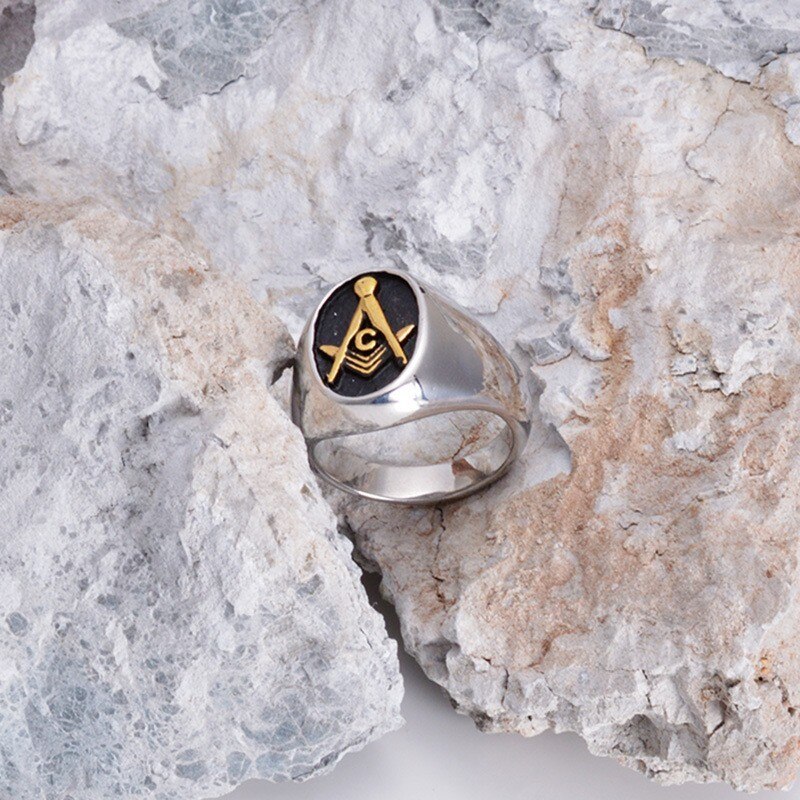 Herren Oval Kostenloser Mason Ring-Freimaurerei Hochschule Stil Edelstahl Herren Freimaurer Ringe Schmuck