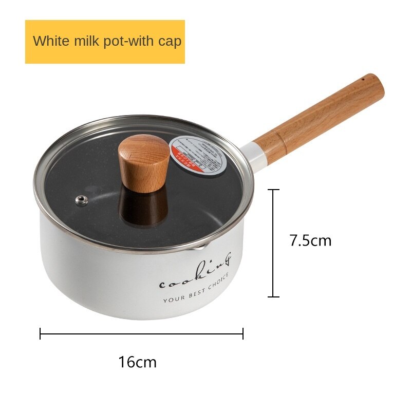 Japanse Stijl Melk Pot Huishoudelijke Non-stick Instant Noedels Pot Met Houten Handvat Babyvoeding Koken Pan Keuken Kookgerei ZA379: color1