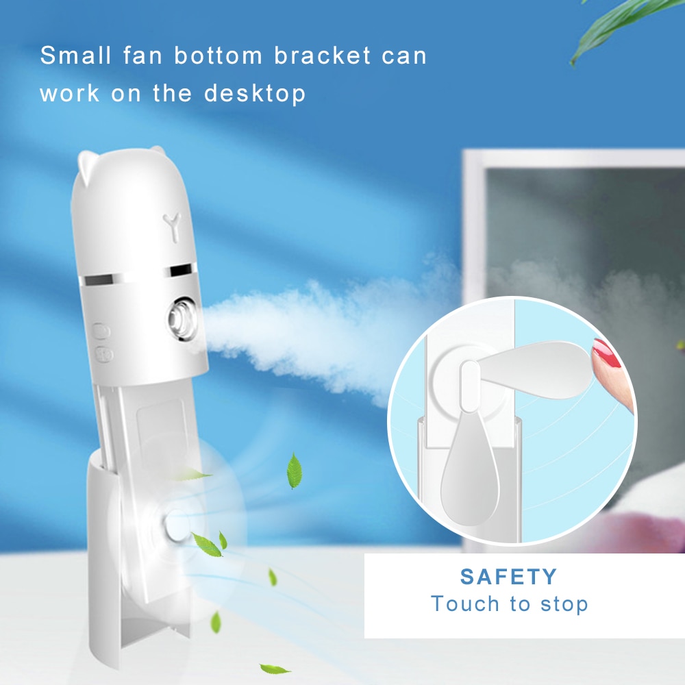 4-in-1 Gezichtsstomer Sprayer Ventilator - Nano Luchtbevochtiger, Draagbare Mist Hydraterende Handventilator Desktop