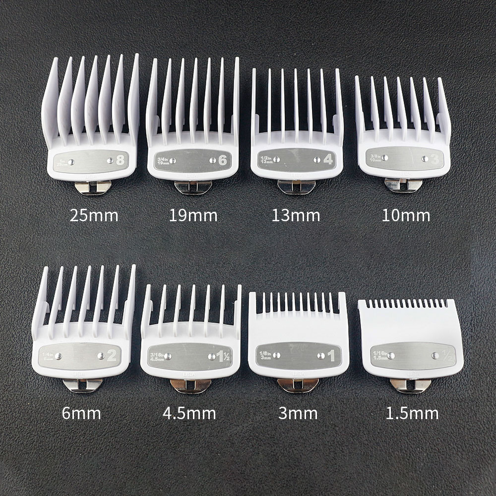 8pcs/10pcs universal hair clipper limit comb guide attachment set for wahl clippers hair clipper combs hair cutting guide comb: 8Pcs-White