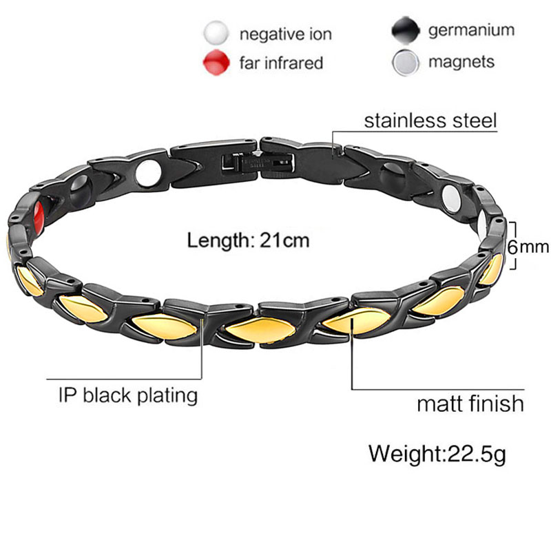 Frauen Männer magnetisch die Gesundheit Armband Schwarz Titan Stahl Energie Therapie 4 in1 Magnete Negativ Ionen Germanium Armreifen: 32