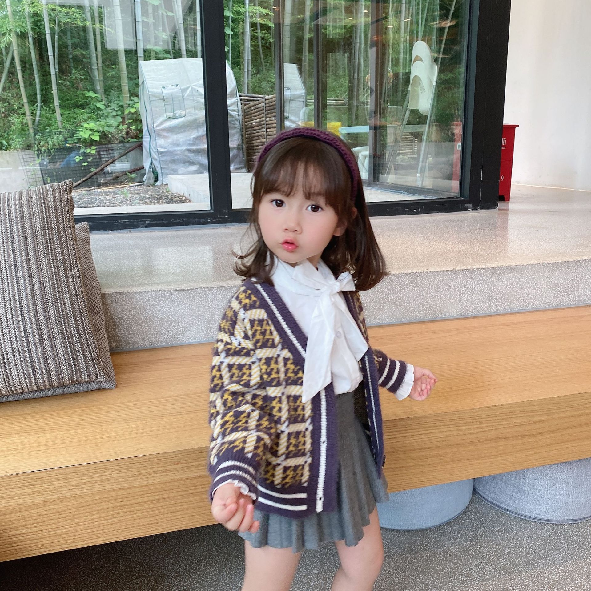 Herfst en winter meisjes vest paars geruit trui peuter meisjeskleding meisjes vest