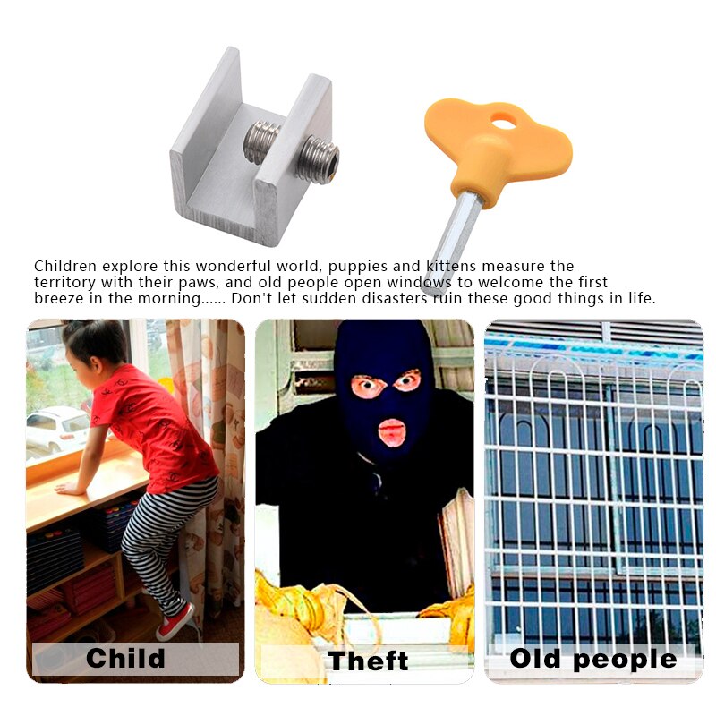 1/4/6 Sets Window Locks Window Door Frame Security Locks with Key Heavy Duty Aluminum Alloy Sliding Window Stops for Home Office