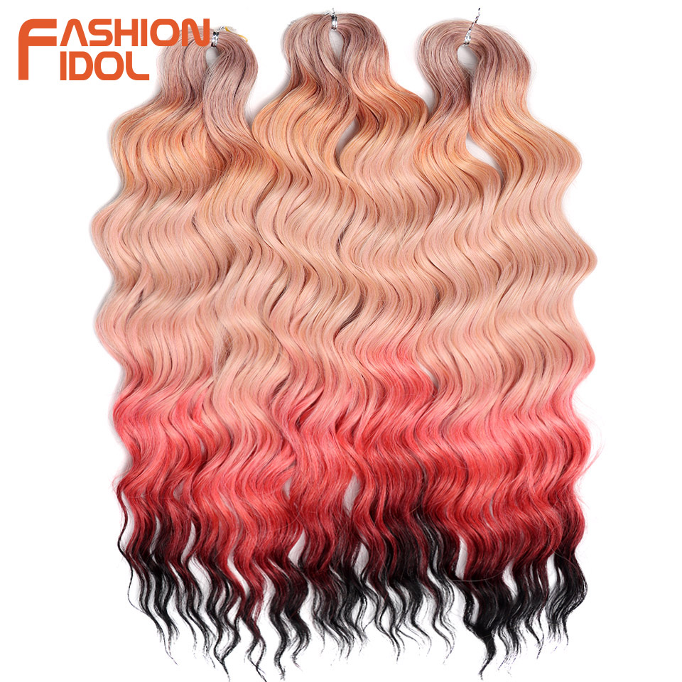 IDOL 24 Inch Synthetic Hair Water Wave Braiding Hair Extensions Ombre Rainbow color Deep Wave Curl Twist Crochet Hair