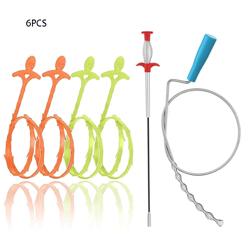 Pipe Dredger Clog Remover Tool Set Drain Clog Remover Hair Pipe Bathtub Shower Toilet Sink And Drain Cleaner Accessories: 6PCS