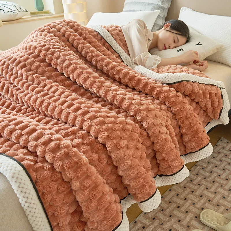 Superzachte geruite deken Warme pluche dekens voor bedden op de slaapbank Gooi deken Kantoor Dutje Trooster Sprei Koningin Quilt: King / Bruin