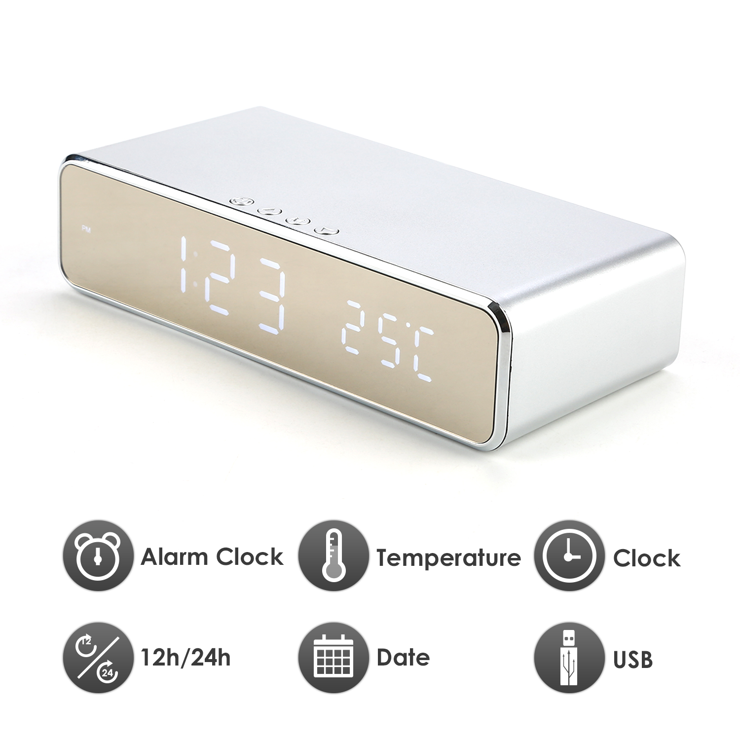 Digital Alarm Clock with Qi Wireless Charging Pad Home Desk Clock Temperature Date Display Charging for iPhone Samsung Huawei