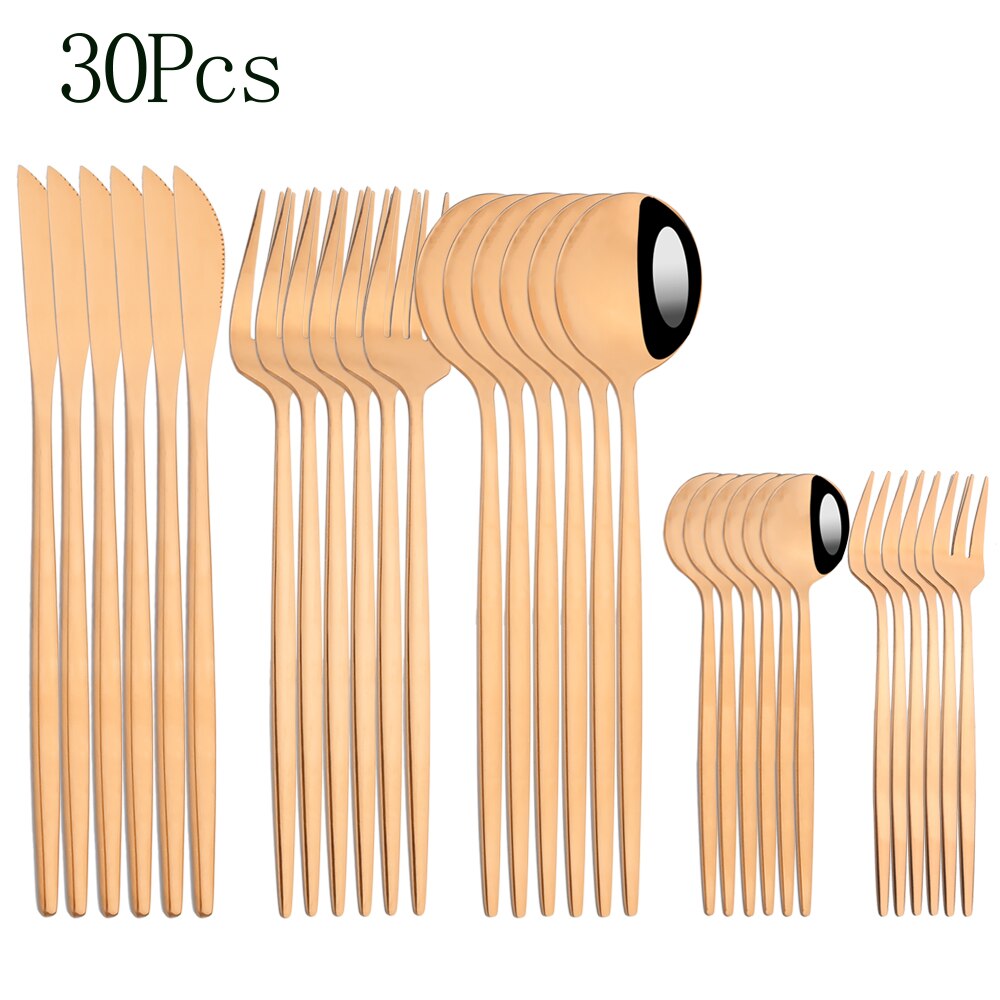 24pcs Cutlery Set Blue Silver Dinnerware Set Stainless Steel Silverware Knife Fork Spoon Tableware Flatware Set Dishwasher Safe: Rose