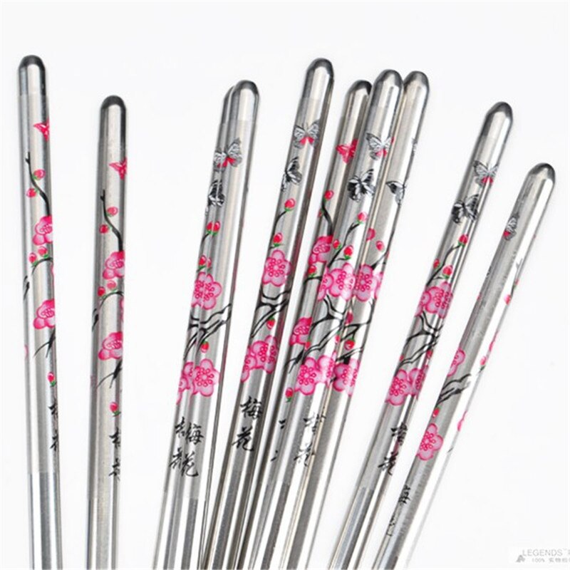 10 Pairs 304 Stainless Steel Chopsticks Set Luxury Non-slip Plum Flower Chinese Japanese Chopsticks Sushi Sticks Palillos Chinos