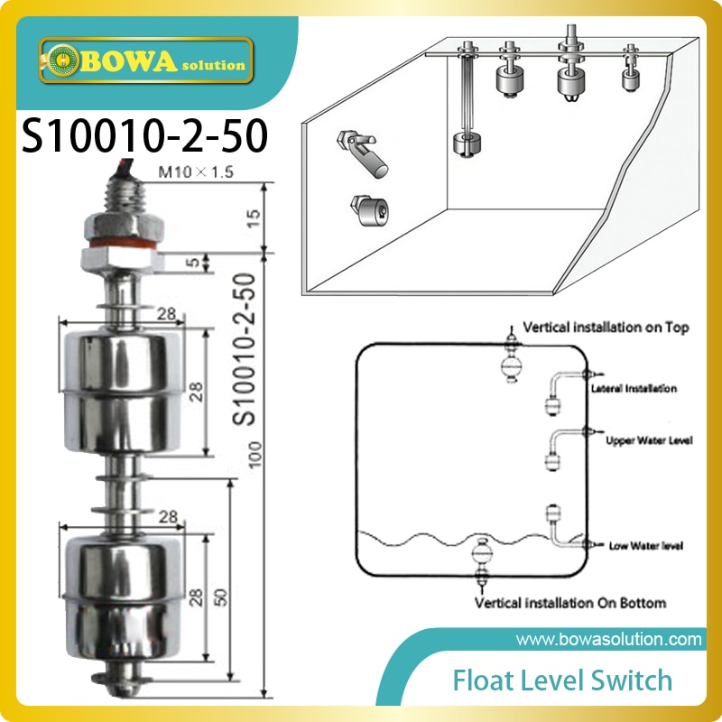 Stainless steel vertical mount Double Float Level Switches control tank level