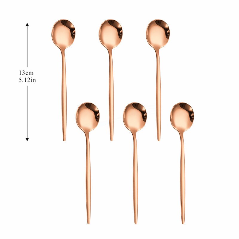 Spoon Silver Stainless Steel Cutlery Set 6pcs Tea Spoon Kitchen Complete Tableware Set Western Silverware Luxury Dinnerware Set: rose gold 6pcs