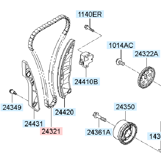 Timing Chain Set Timing Chain Kit + CVVT FOR Hyundai FOR KIA 1.4 1.6i G4FA G4FC CVVT Camshaft Adjusters