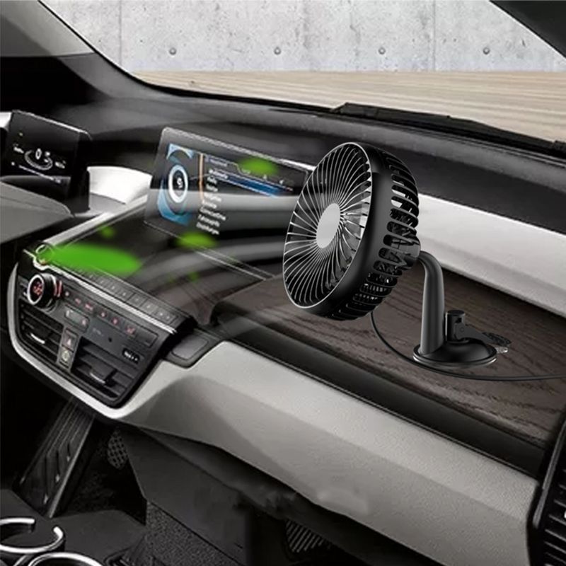 Enkele Kop Zuignap 5.5 Inch Auto Ventilator 12V-24V Universele Grote Wind Drie Snelheidscontrole Usb auto Fan