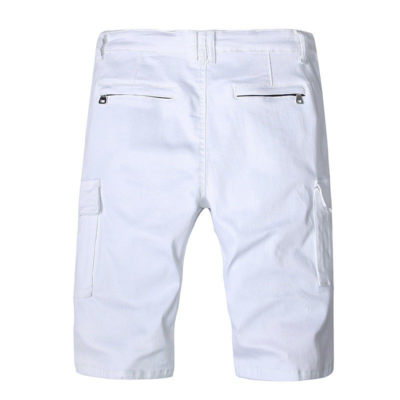 Aboorun herre hvide biker denim shorts store lommer plisserede jeans shorts sommer mærke shorts til mænd  x1074