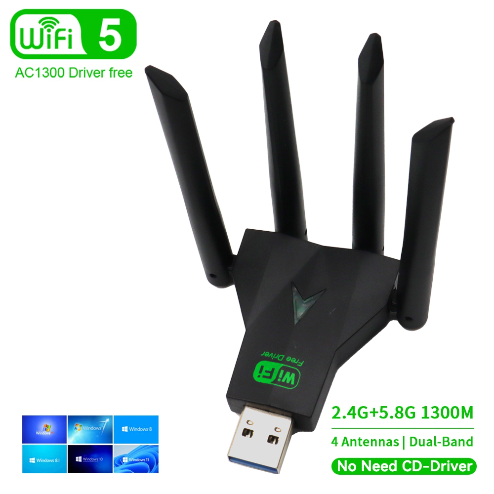 1300Mbps USB WiFi Adapter 2in1 Dongle Dual Band 2.4G&5GHz WiFi 5 Network Wireless Receiver DRIVER FREE