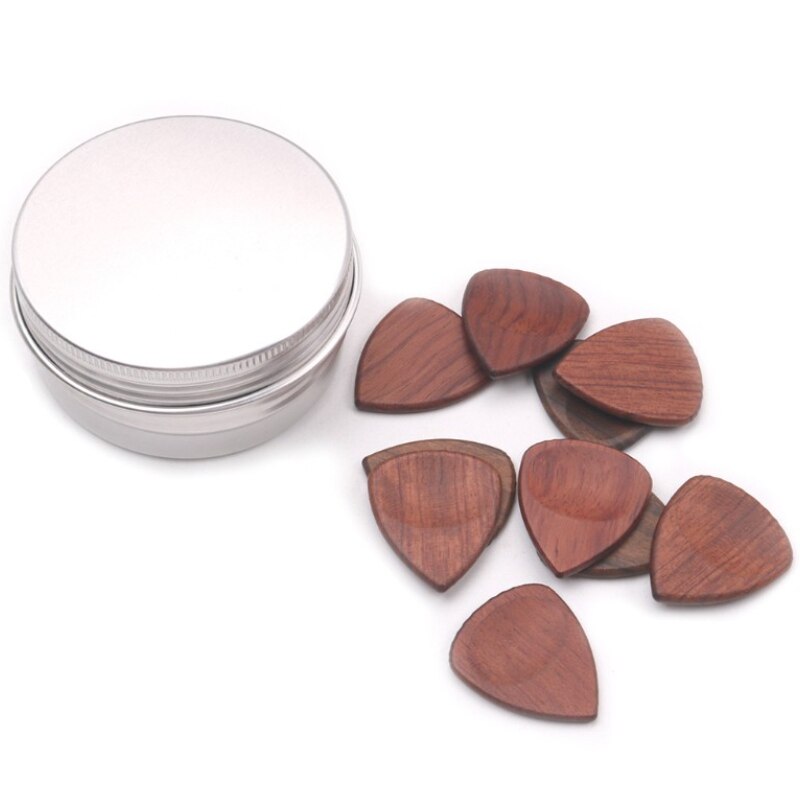 -Wooden Guitar Pick Plectrum Metal Storage Box for Picks Hold Case Care Tool