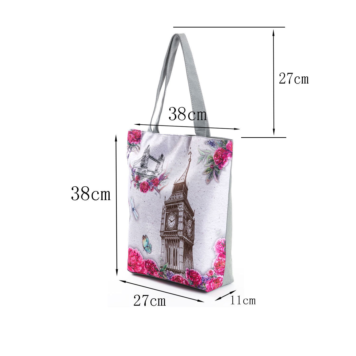Bolso de hombro con estampado Floral de la Torre Eiffel de París, bolsa de mano informal, bolso de viaje que combina con todo, bolsa de compras portátil para mujer