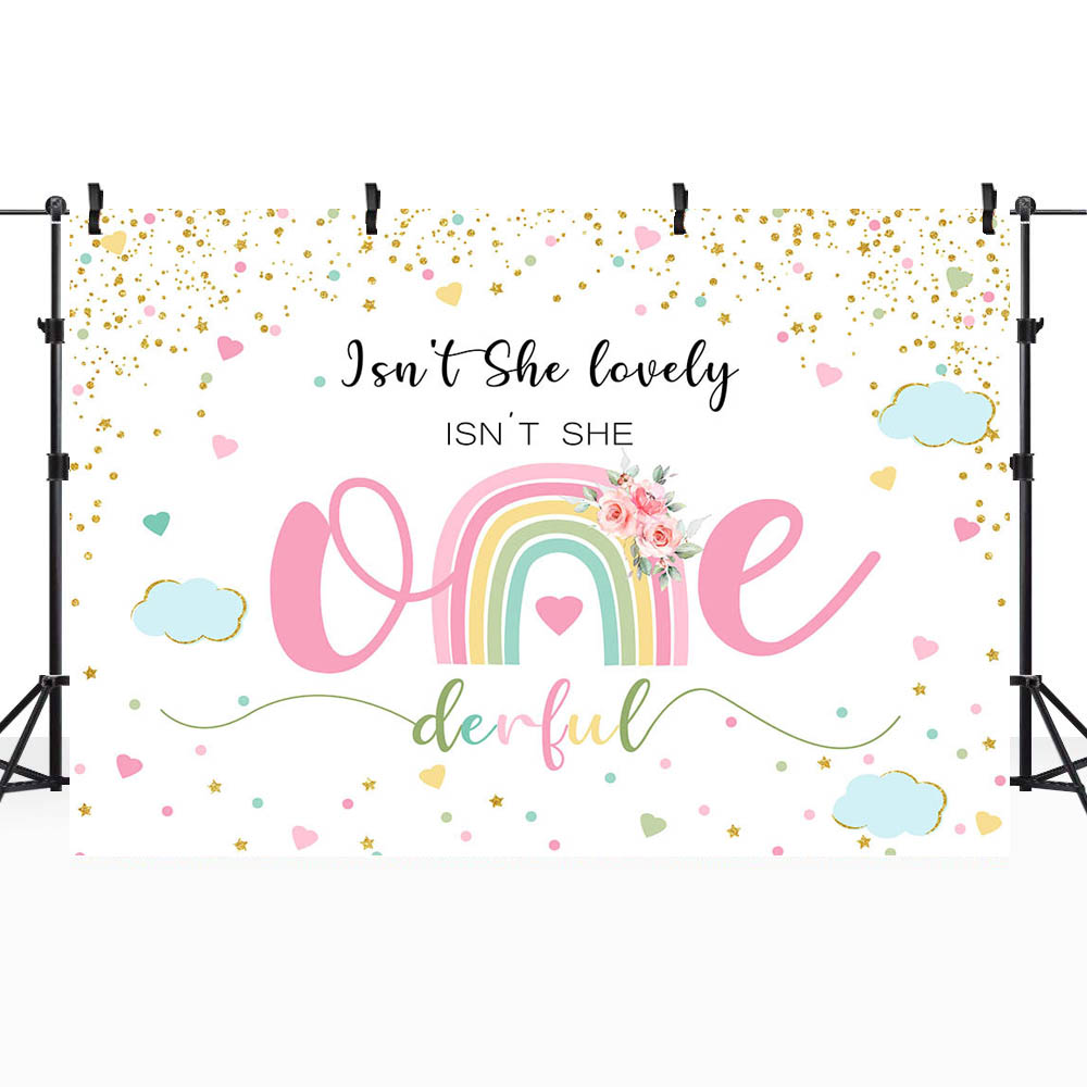 Mocsicka Girl 1st Birthday Backdrop Pink Bohemian Rainbow Baby First Birthday Party Decor Isn't She Onederful Photo Background
