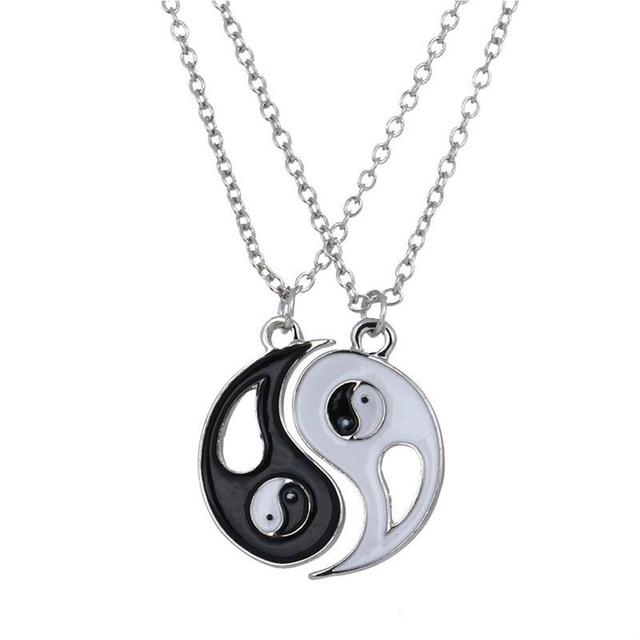 Set di collane per bracciali coppia Tai Chi cinese Fengshui porta fortuna cordoncino di cuoio bracciale intrecciato ciondolo in lega regalo braccialetto intrecciato: Silver