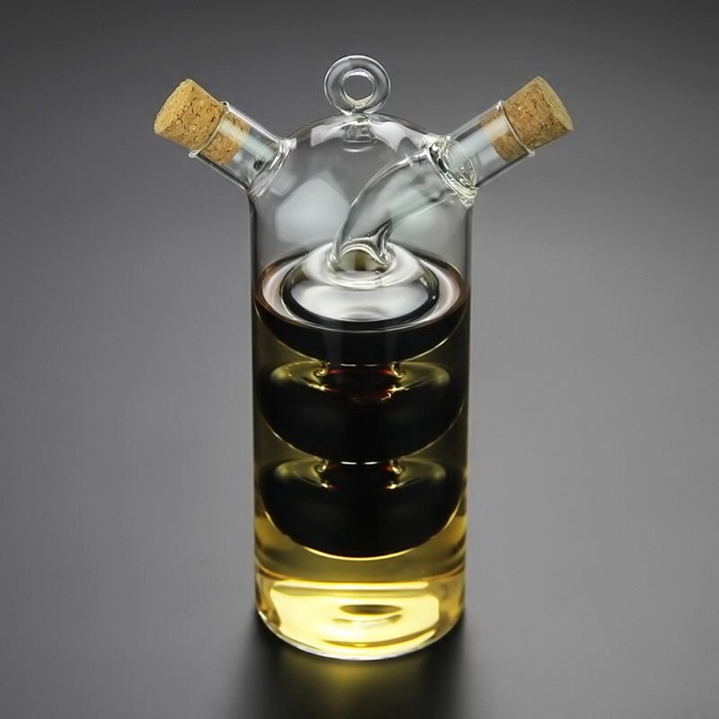Double Layer Sauce Oil Bottle 2 in 1 Vinegar Glass Bottle Condiment Seasoning Sealed Kitchen Storage Bottles Jars
