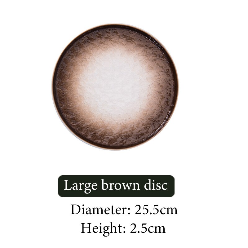 Stone pattern ceramic dinner round plate bone china dinnerware sets salad sushi dessert plate kitchen serving dishes sets: brown
