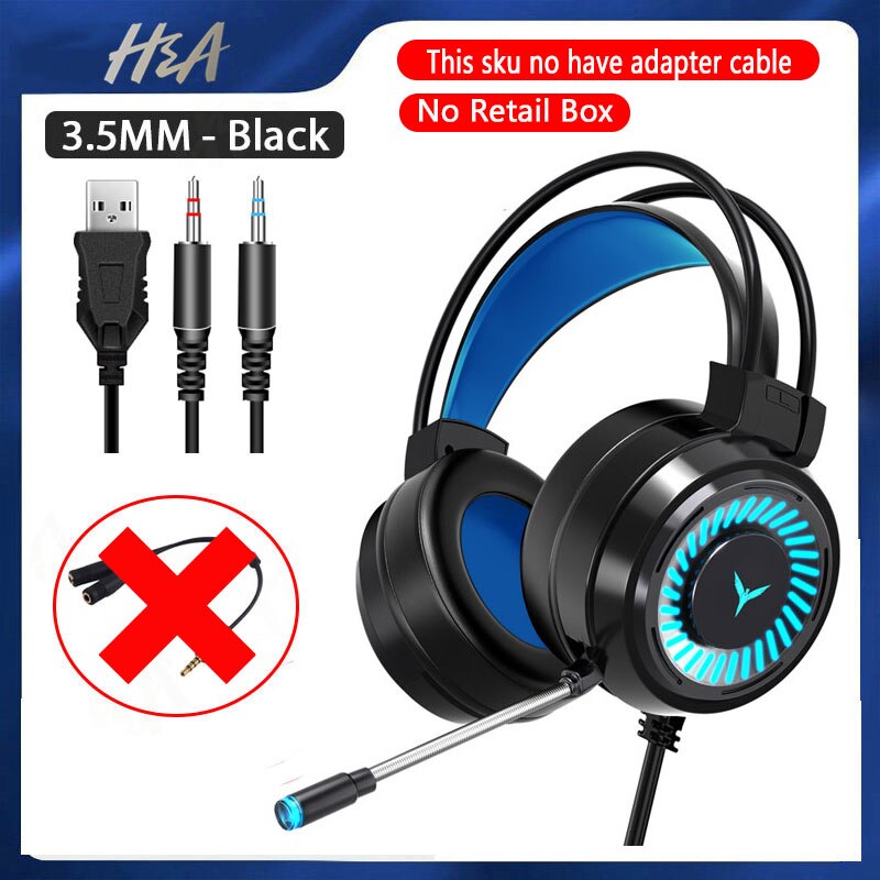 H & A Gamer Kopfhörer Spielen Kopfhörer umgeben Klang Stereo Verdrahtete Kopfhörer USB Mikrofon Farbe Licht PC PS4 Xbox Spiel Headset: 3.5mm-Schwarz