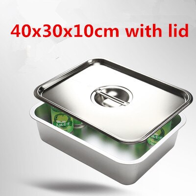 304 stainless steel buffet plate vegetable plate fruit plate barbecue plate Food plate Flat Bottom rectangle Basin Have Lid: 40x30x10cm tray lid