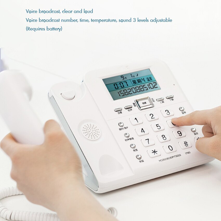 Corded Telephone Phone with Speakerphone and Caller ID, Adjustable LCD Brightness, Number Voice Report, for Home Office