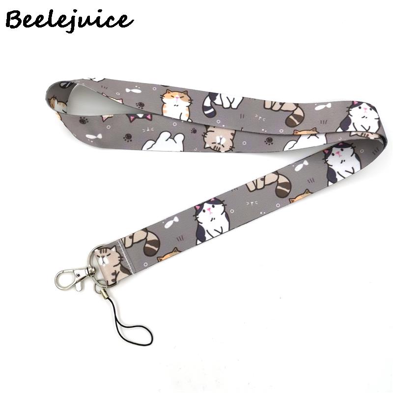 Grey Lovely Cute Cats Cute Card Cover Clip Lanyard Retractable Student Nurse Badge Clip Cartoon ID Card Badge Holder accessories: Neck Lanyard