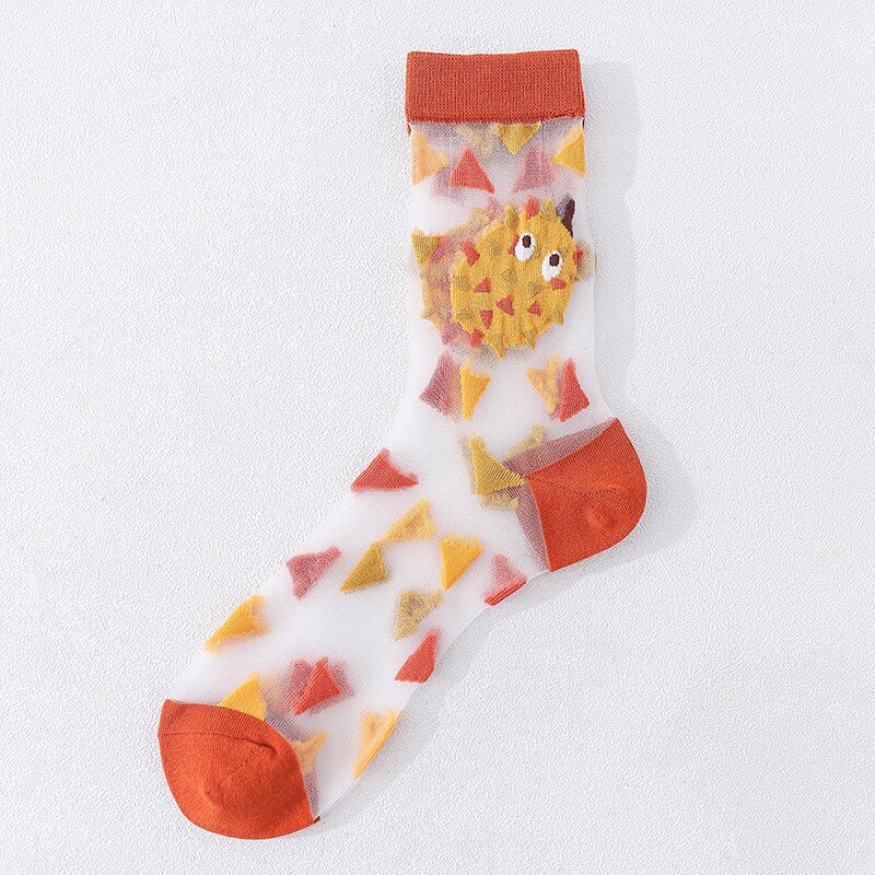 Calcetines de seda transparentes para mujer, medias femeninas de estilo japonés coreano, con estampado de frutas creativas, de vidrio ultrafino, 1 par: ZJ3H6